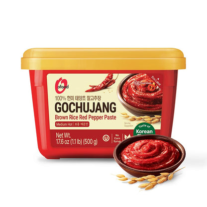 O’food Gochujang – Authentic Korean Red Chili Paste [Medium | 1.1 lb (500g) ] Spicy & Sweet Savory Traditional Fermented Sauce | Gluten-Free | 100% Brown Rice | No Corn Syrup | Great for Bibimbap, Marinades, Stews & BBQ