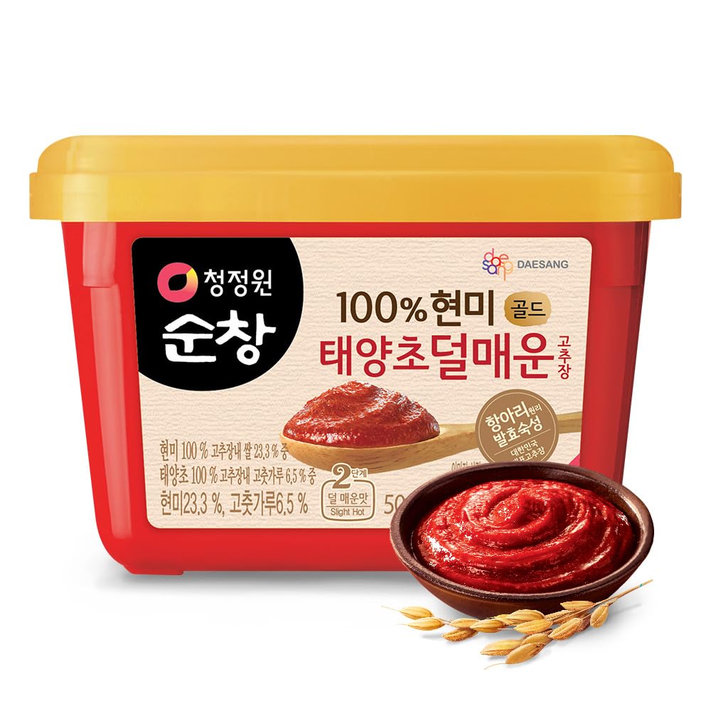 O’food Gochujang – Authentic Korean Red Chili Paste [Medium | 1.1 lb (500g) ] Spicy & Sweet Savory Traditional Fermented Sauce | Gluten-Free | 100% Brown Rice | No Corn Syrup | Great for Bibimbap, Marinades, Stews & BBQ