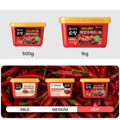 O’food Gochujang – Authentic Korean Red Chili Paste [Medium | 1.1 lb (500g) ] Spicy & Sweet Savory Traditional Fermented Sauce | Gluten-Free | 100% Brown Rice | No Corn Syrup | Great for Bibimbap, Marinades, Stews & BBQ