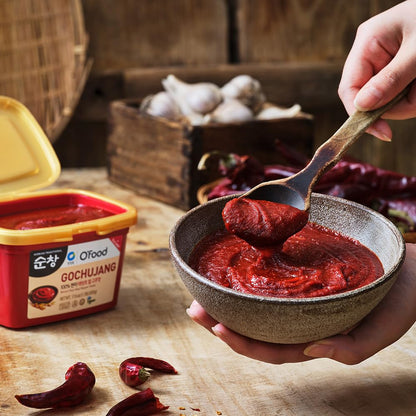 O’food Gochujang – Authentic Korean Red Chili Paste [Medium | 1.1 lb (500g) ] Spicy & Sweet Savory Traditional Fermented Sauce | Gluten-Free | 100% Brown Rice | No Corn Syrup | Great for Bibimbap, Marinades, Stews & BBQ