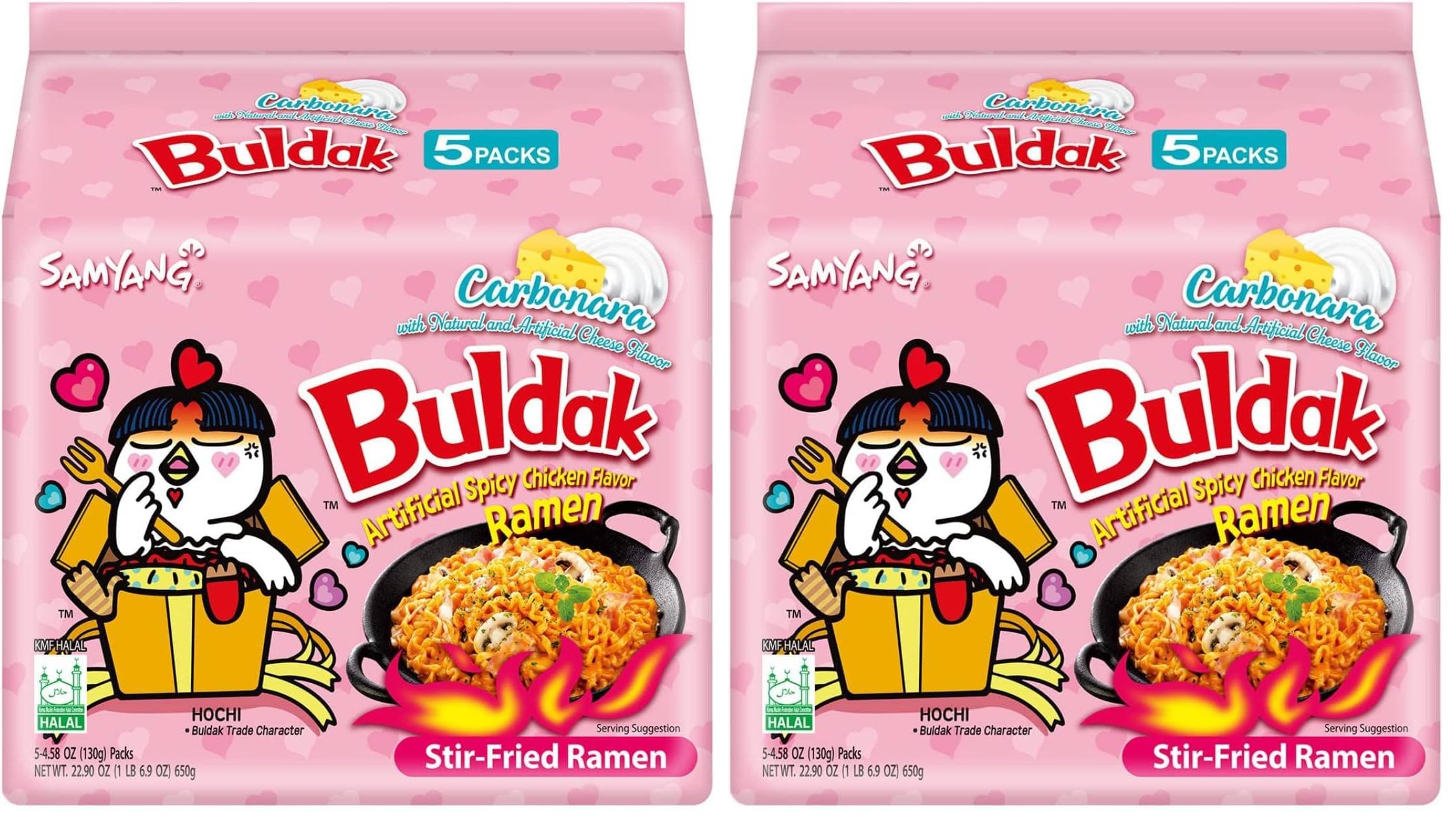 Samyang Buldak Spicy Ramen, Hot Chicken Ramen, Korean Stir-Fried Instant Noodle, Carbonara, 1 Bag with 5 Pack